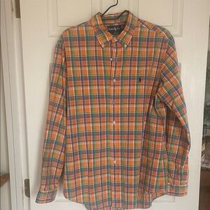 Ralph Lauren Men's Orange and Blue Plaid Shirt